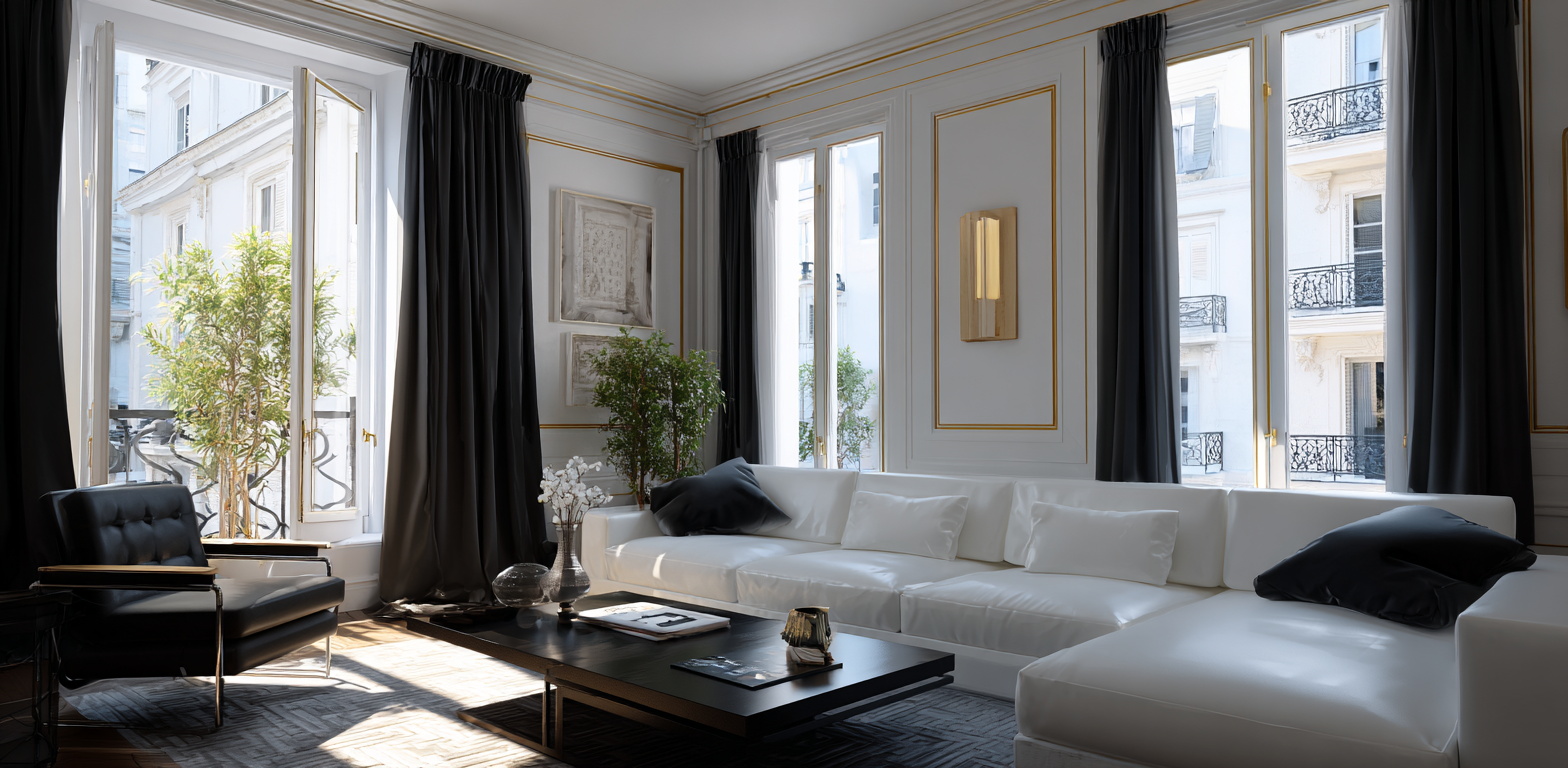 Salon lumineux appartement parisien